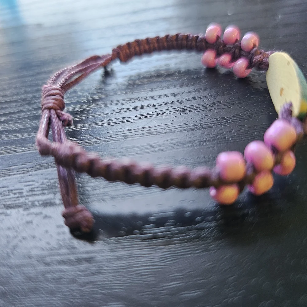 Vintage Maui Surfboard Bracelet Purple String w/ Pink Beads OS